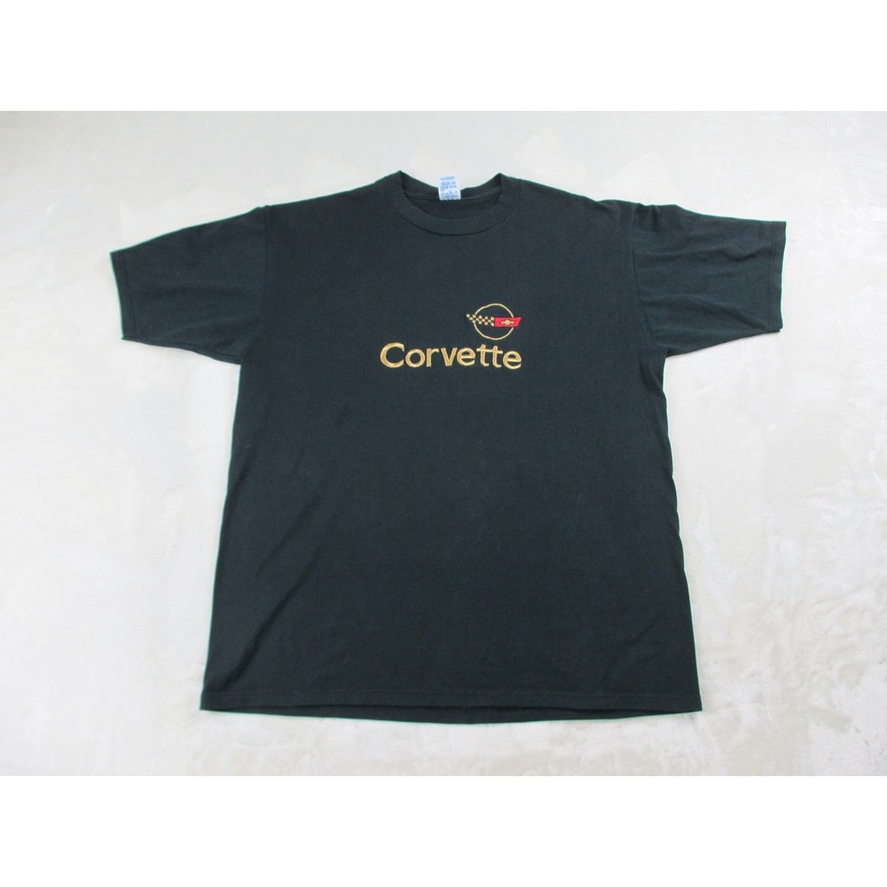 VINTAGE JERZEES Shirt Mens Extra Large Black‎ Corvette Embroidered USA 90s*